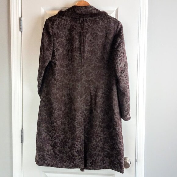 Olsen Europe Brown Jacquard Rabbit Fur Trim Coat - Picture 2 of 6